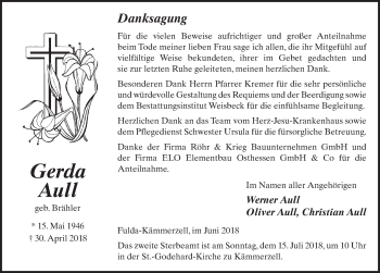 Traueranzeige von Gerda Aull 