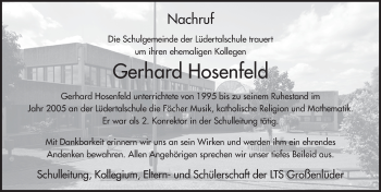 Traueranzeige von Gerhard Hosenfeld 