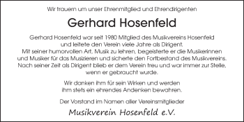 Traueranzeige von Gerhard Hosenfeld 