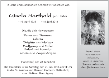 Traueranzeige von Gisela Barthold 