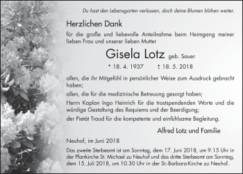 Traueranzeige von Gisela Lotz 