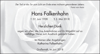 Traueranzeige von Hans Falkenhahn 