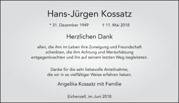 Traueranzeige von Hans-Jürgen Kossatz 