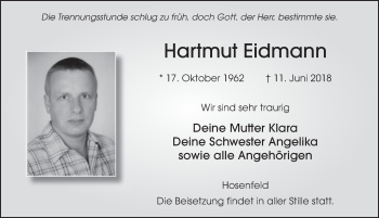 Traueranzeige von Hartmut Eidmann 