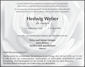 Traueranzeige von Hedwig Weber 