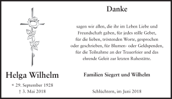 Traueranzeige von Helga Wilhelm 