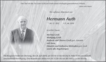 Traueranzeige von Hermann Auth 