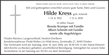 Traueranzeige von Hilde Kress 