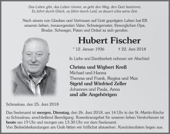 Traueranzeige von Hubert Fischer 