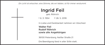 Traueranzeige von Ingrid Feil 