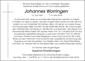 Traueranzeige von Johannes Hermann Worringen 