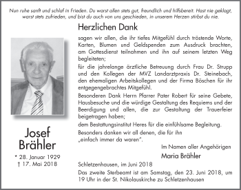 Traueranzeige von Josef Brähler 