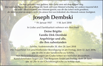 Traueranzeige von Joseph Dembski 