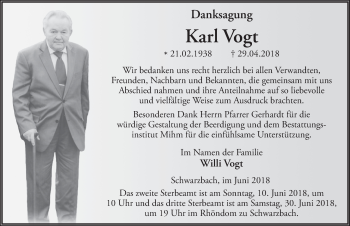 Traueranzeige von Karl Vogt 