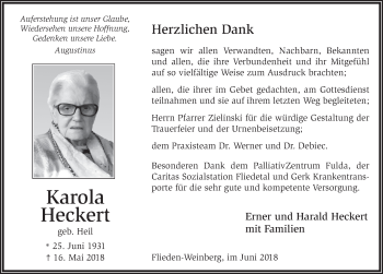 Traueranzeige von Karola Heckert 
