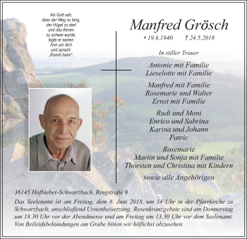 Traueranzeige von Manfred Grösch 