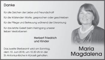 Traueranzeige von Maria Magdalena Friedrich 