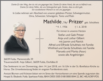 Traueranzeige von Mathilde Pritzer 