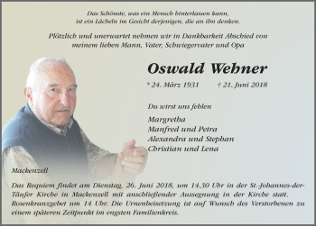 Traueranzeige von Oswald Wehner 