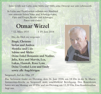 Traueranzeige von Otmar Witzel 