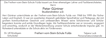 Traueranzeige von Peter Güntner 