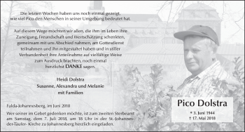 Traueranzeige von Pico Dolstra 