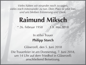 Traueranzeige von Raimund Miksch 