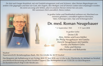 Traueranzeige von Roman Neugebauer 