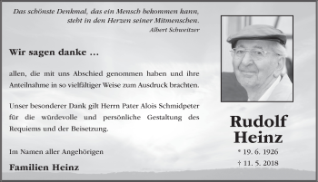 Traueranzeige von Rudolf Heinz 