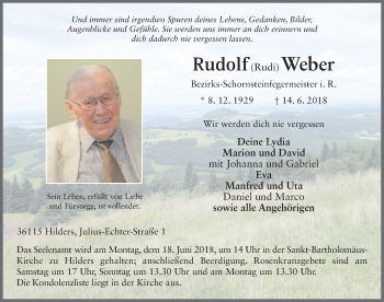 Traueranzeige von Rudolf Weber 