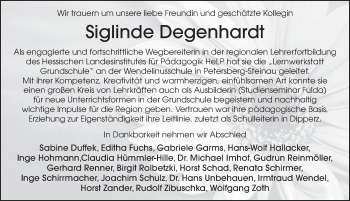 Traueranzeige von Siglinde Degenhardt 