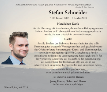 Traueranzeige von Stefan Schneider 