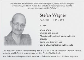 Traueranzeige von Stefan Wagner 