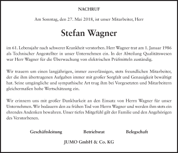 Traueranzeige von Stefan Wagner 