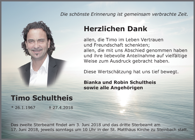  Traueranzeige für Timo Schultheis vom 01.06.2018 aus 