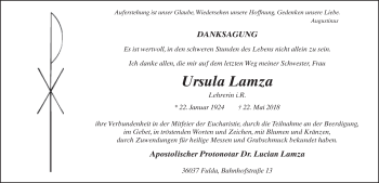 Traueranzeige von Ursula Lamza 