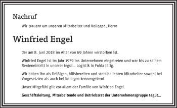 Traueranzeige von Winfried Engel 
