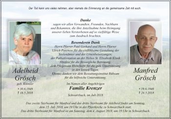 Traueranzeige von Adelheid Grösch 