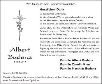 Traueranzeige von Albert Budenz 