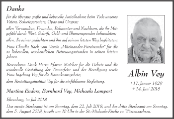 Traueranzeige von Albin Vey 