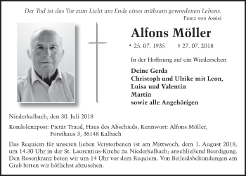 Traueranzeige von Alfons Möller 