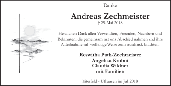 Traueranzeige von Andreas Zechmeister 