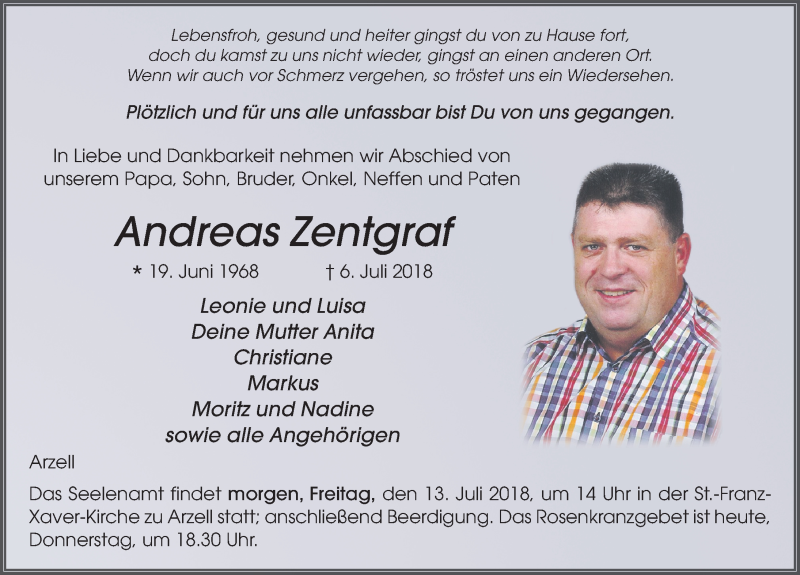  Traueranzeige für Andreas Zentgraf vom 12.07.2018 aus 