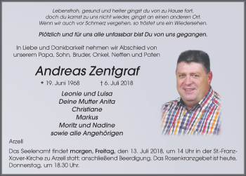Traueranzeige von Andreas Zentgraf 