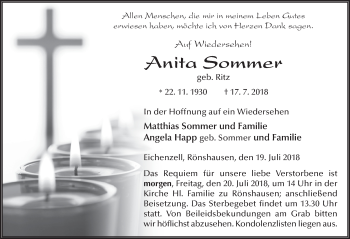 Traueranzeige von Anita Sommer 