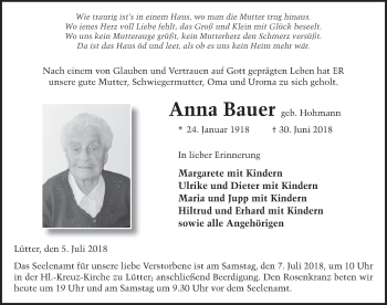 Traueranzeige von Anna Bauer 
