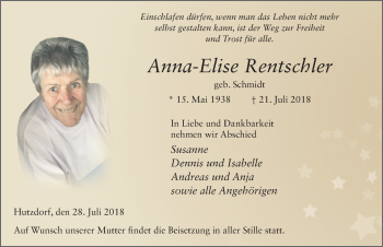 Traueranzeige von Anna-Elise Rentschler 