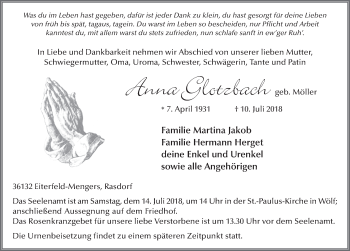 Traueranzeige von Anna Glotzbach 