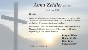 Traueranzeige von Anna Zeidler 