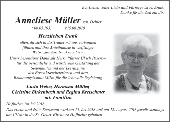 Traueranzeige von Anneliese Müller 
